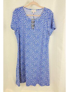 Ivy Road Womens Polka Dot Dress XL Blue White Metal Ring Keyhole Short Sleeve